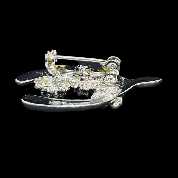 Pair Of Vintage Silver Tone & Clear Rhinestone Wishbone Brooches (4959) - Picture 4 of 8